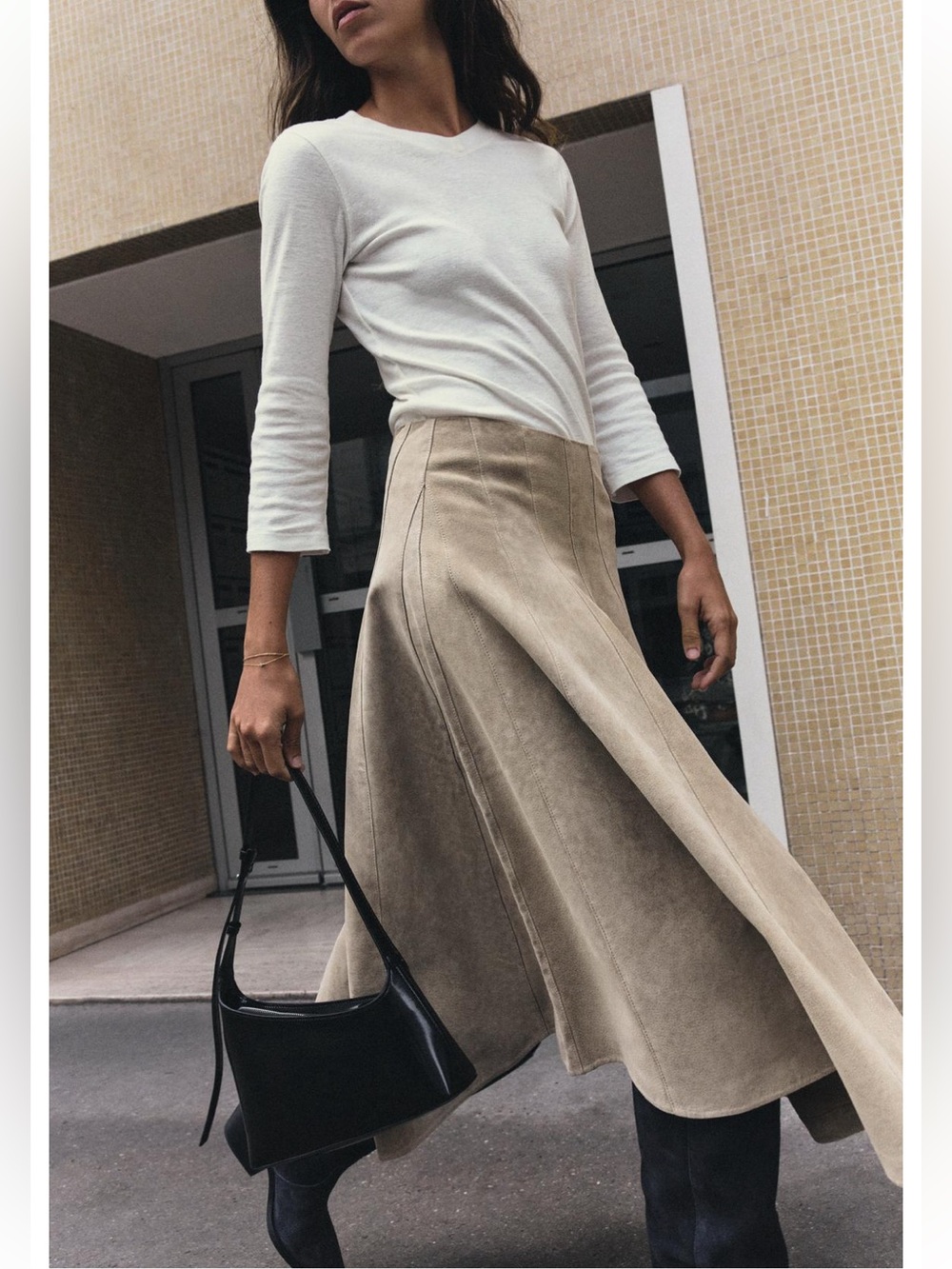 ZARA 100% LEATHER MIDI SKIRT
